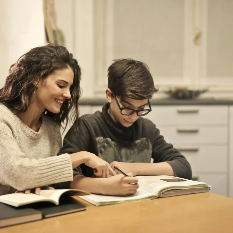 mother and child studying