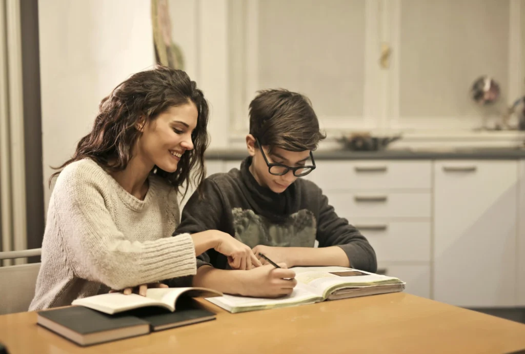 mother and child studying